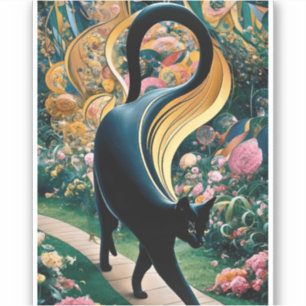 Adesivo Gato Preto Gustav Klimt num Jardim Flor, Arte Gato