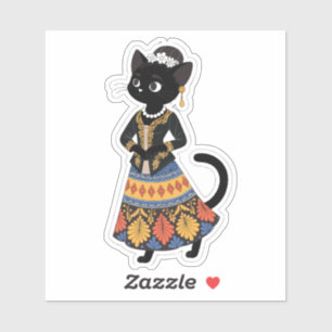 Adesivo Gato Preto Javanês Estético em Kebaya Tradicional