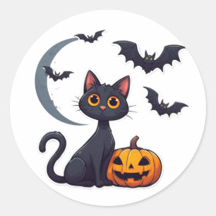 Adesivo Gato Preto Kawaii E Morcegos Amigáveis Halloween �