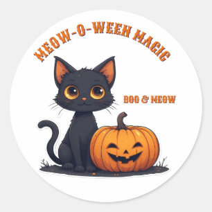 Adesivo Gato Preto Kawaii E Pilha De Abóbora No Halloween 