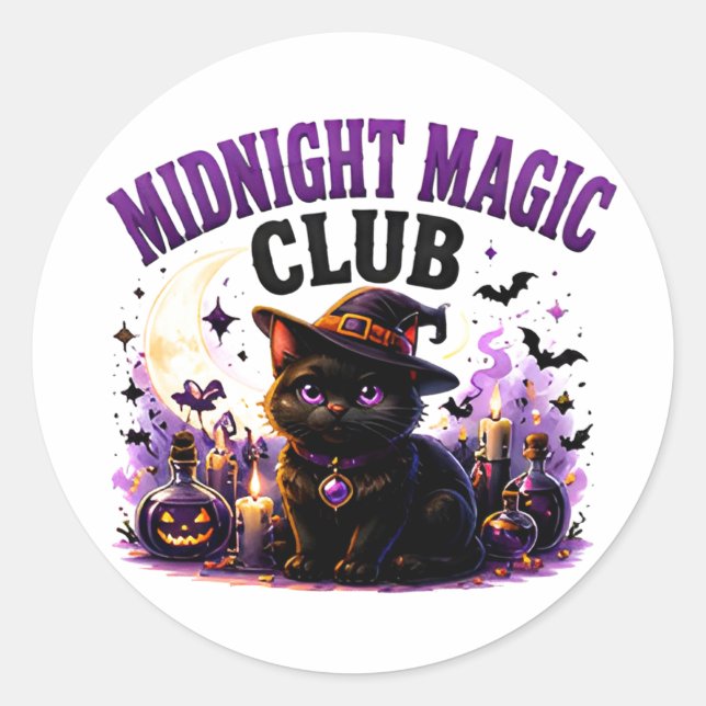 Adesivo 🐈‍⬛ Gato Preto Mágico de Halloween 🌙 (Frente)