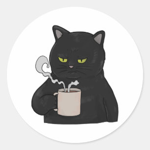 Adesivo Gato Preto Mal-Humorado com Café Manhã Mal-Humorad