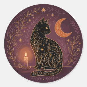 Adesivo Gato Preto Místico Celestial Bruxa Halloween Gótic