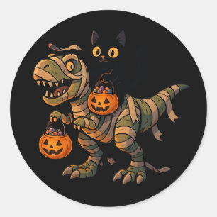 Adesivo Gato Preto Montando Múmia T-Rex – Dino Fofo de Hal