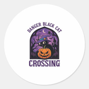 Adesivo Gato Preto Perigoso Cruzando Abóbora de Halloween