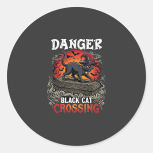 Adesivo Gato Preto Perigoso Cruzando Chapéu de Bruxa de Ha