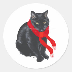 Adesivo Gato Preto se Mantendo Aquecido no Natal
