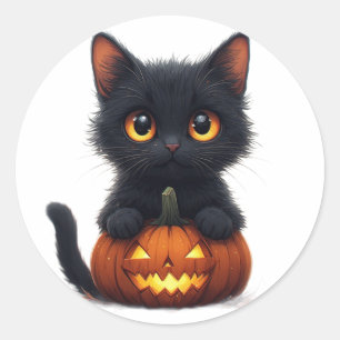 Adesivo Gato Preto Sentado no Abóbora
