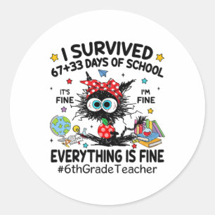Adesivo Gato Preto Sobrevivi 67+33 Dias De Escola 6º Ano