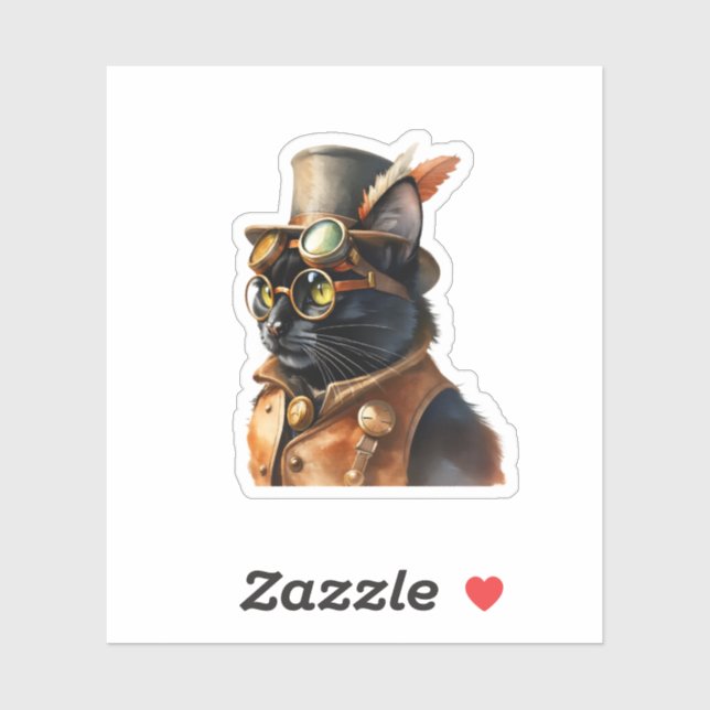 Adesivo Gato Preto Steampunk (Folha)