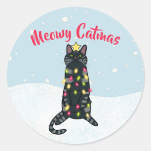 Adesivo Gato preto trocadilho em luzes de Natal engraçado