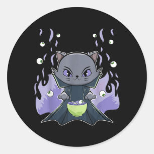 Adesivo Gato Preto Vampiro Drácula E Ramen Para o Hallowee