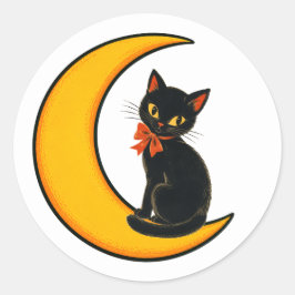 Adesivo Gato Preto Vintage em Lua Crescente Halloween