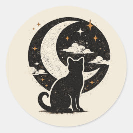 Adesivo Gato Preto Vintage Sob Lua Crescente | Minimalista