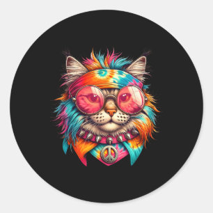 Adesivo Gato Psicodélico de Paz Colorido Hippie Retro Groo