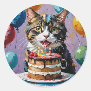 Adesivo Gato Que Goza De Arte Acriólica De Bolo De Anivers