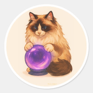 Adesivo Gato Ragdoll com bola de cristal roxa