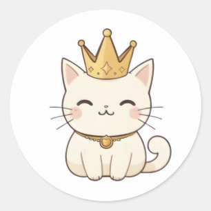 Adesivo Gato Real com Coroa Dourada Design Kawaii