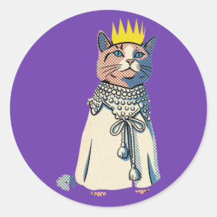 Adesivo Gato Real em Coroa e Manto Gráfico Pop Art Vintage