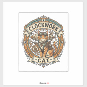 Adesivo Gato Relógio Gato Steampunk Antigo Arte Vetorial S