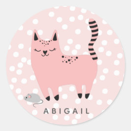 Adesivo Gato Rosa e Polkadots - Raparigas Personalizadas