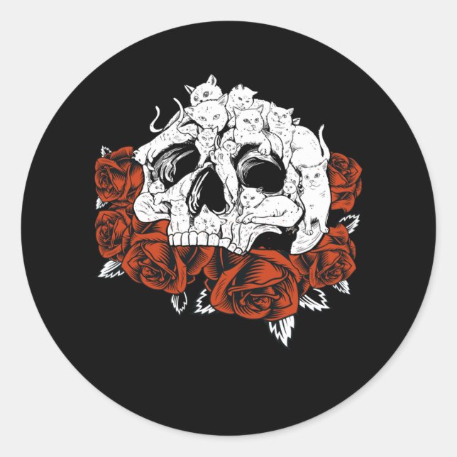 Adesivo Gato Rosas do crânio Gatinho (Frente)