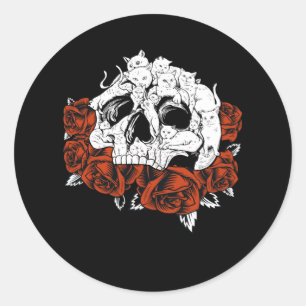 Adesivo Gato Rosas do crânio Gatinho
