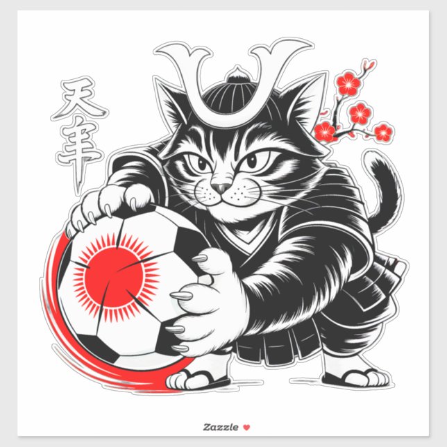 Adesivo Gato Samurai Artístico Futebol Para Laptops e Carr (Folha)