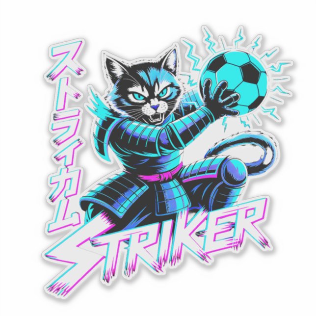 Adesivo Gato Samurai Striker de Arte Glitch para console d (Frente)