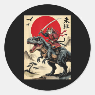 Adesivo Gato samurai vintage montando dinossauro gato japo