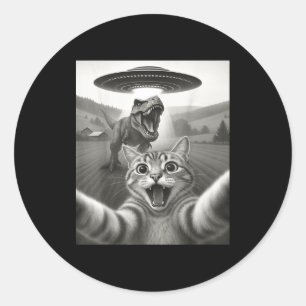Adesivo Gato Selfie Com Alien Ufo &amp; T-rex Dinossauro D