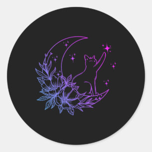 Adesivo Gato Sentado No Crescente Flor Da Lua Estrelas Mul