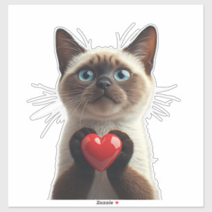 Adesivo Gato Siames Cute de Olhos Azuis Segurando Presente
