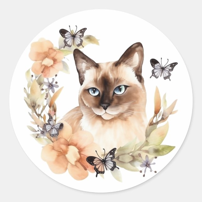 Adesivo Gato Siamês de Watercolor (Frente)