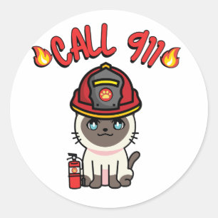 Adesivo Gato siamês engraçado é um bombeiro