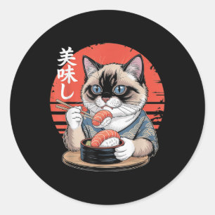 Adesivo Gato siamês japonês comendo sushi kawaii anime gat