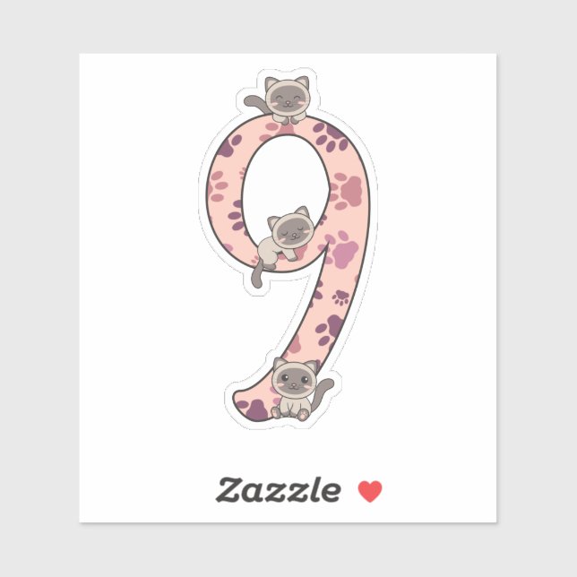 Adesivo Gato Siamês Nono Aniversário Para Crianças Gatos V (Folha)