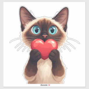 Adesivo Gato Siameses Fofo Com Coração e Olhos Azuis 💙