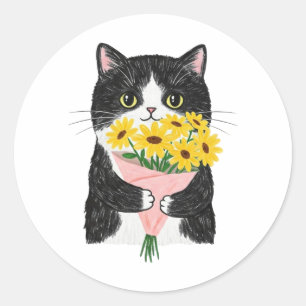 Adesivo Gato Smoking com Buquê de Girassóis