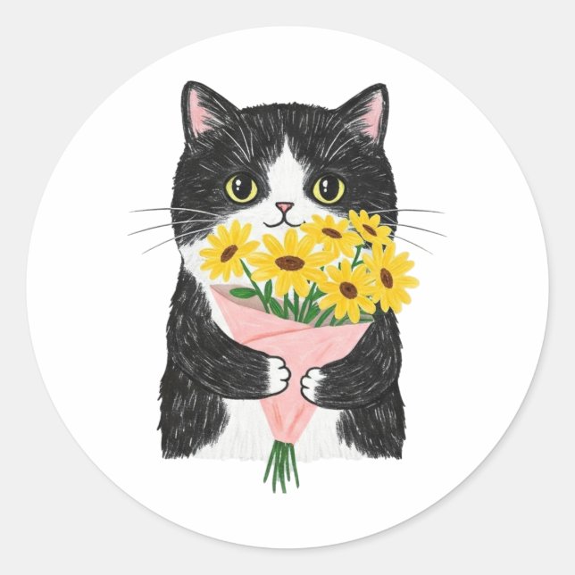 Adesivo Gato Smoking com Buquê de Girassóis (Frente)