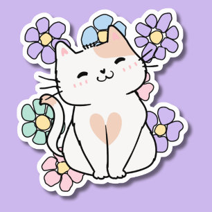 Adesivo Gato Sorridente com Flores à Prova de Água