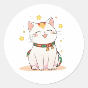 Adesivo Gato Sortudo com Estrelas Design Kawaii