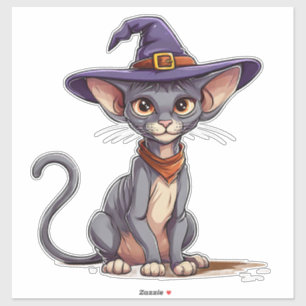 Adesivo Gato Sphynx Adorável com Chapéu de Bruxa