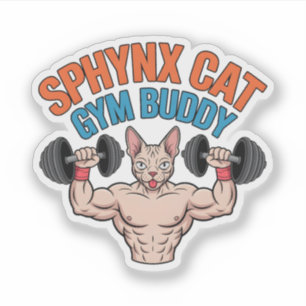Adesivo Gato Sphynx Companheiro de Academia Ilustração em 