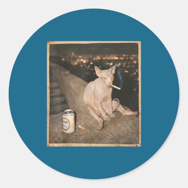 Adesivo Gato Sphynx Fumando Meme Engraçado (Frente)