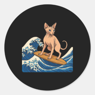 Adesivo Gato Sphynx Surfando Onda Japonesa