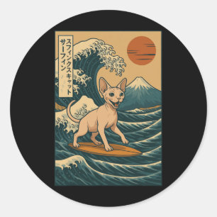 Adesivo Gato Sphynx Surfando Onda Japonesa Grande Onda Kaw