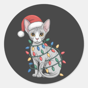 Adesivo Gato Sphynx Vestindo um Chapéu de Papai Noel e Env