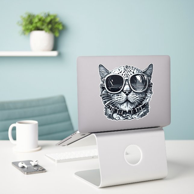 Adesivo Gato Steampunk (Laptop na mesa)