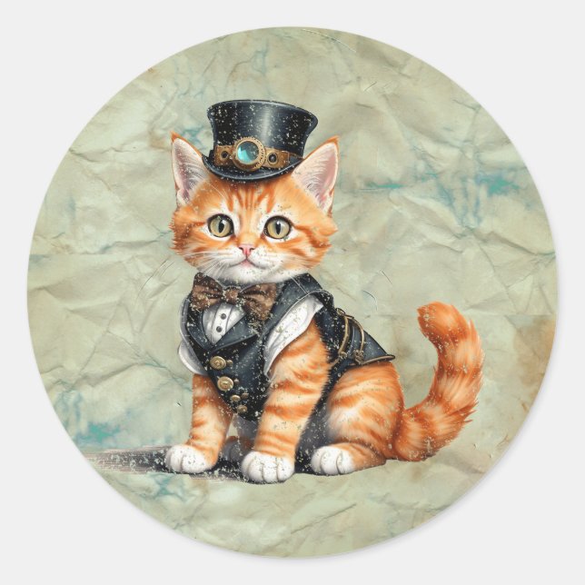 Adesivo Gato Steampunk: Arte Gótica De Gatinho Para Amante (Frente)